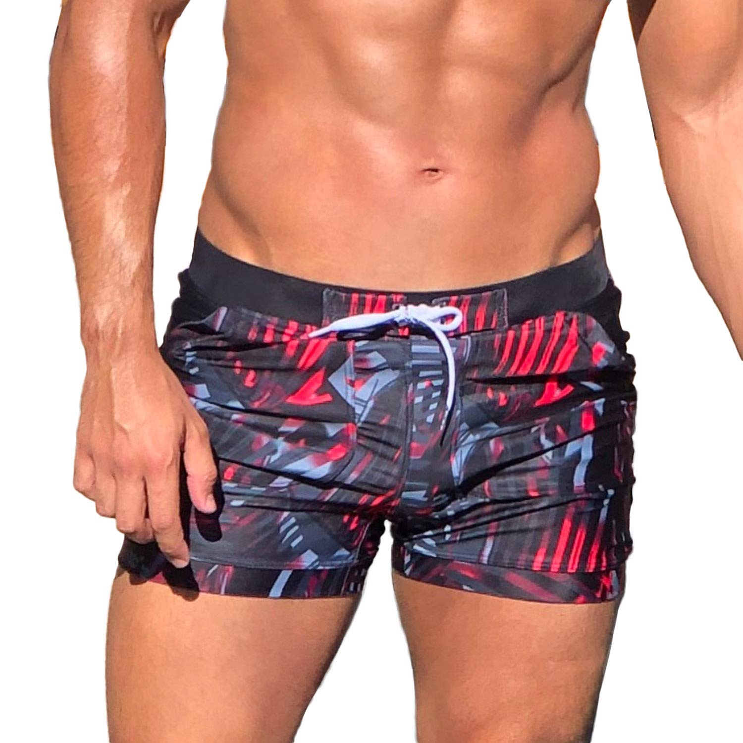 Men Swimwear Swimsuits Flower Print Surf Board Boxer Shorts Trunks Long