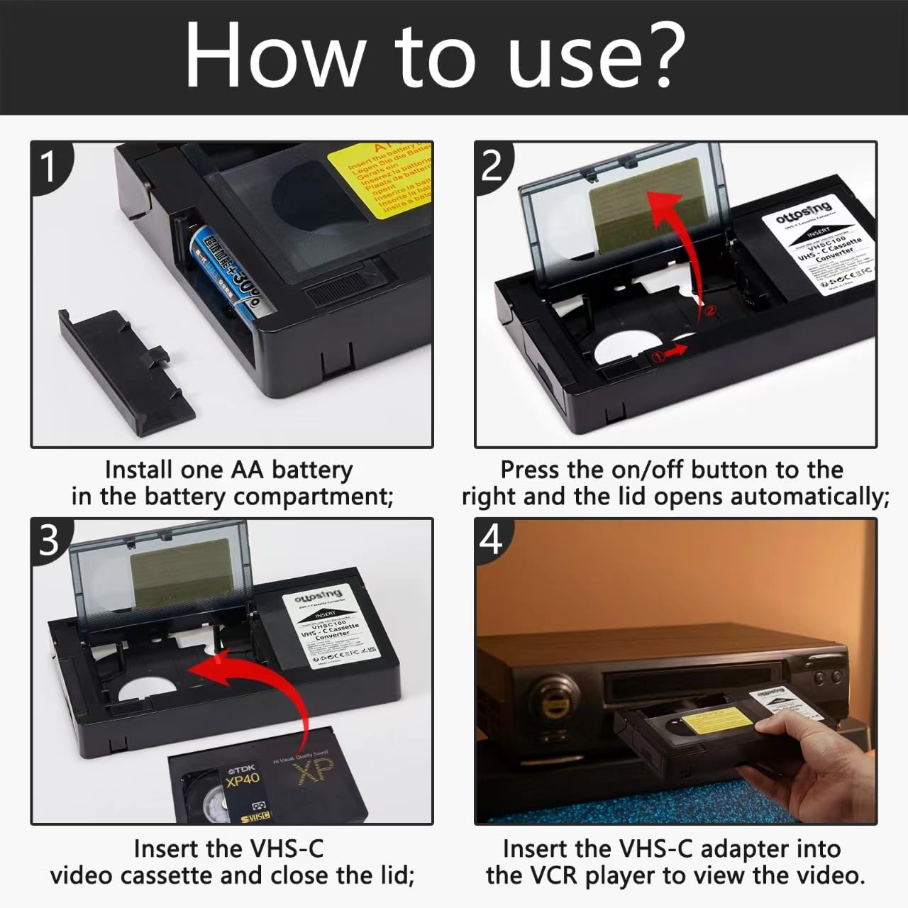 VHS-C Bandkassettenadapter für Camcorder Motorized VHS VHS-C auf VHS - Ideal für Videorecorder, Videokassettenspieler und VHS auf Digital Converting