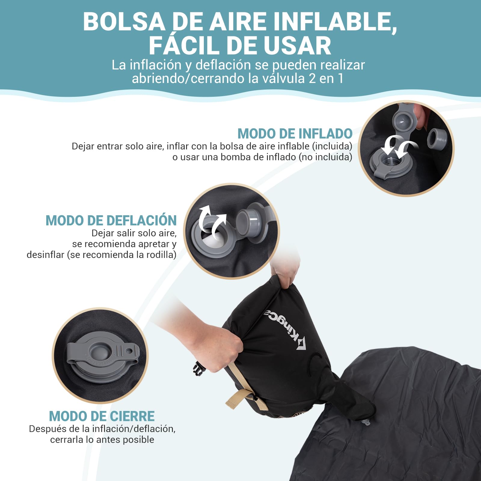 KingCamp colchoneta Inflable de Camping colchoneta Espuma Memoria Individual 10 cm Espesor colchoneta Inflable colchoneta de Camping Suave 50D TPU elástico Impermeable para Senderismo mochilero