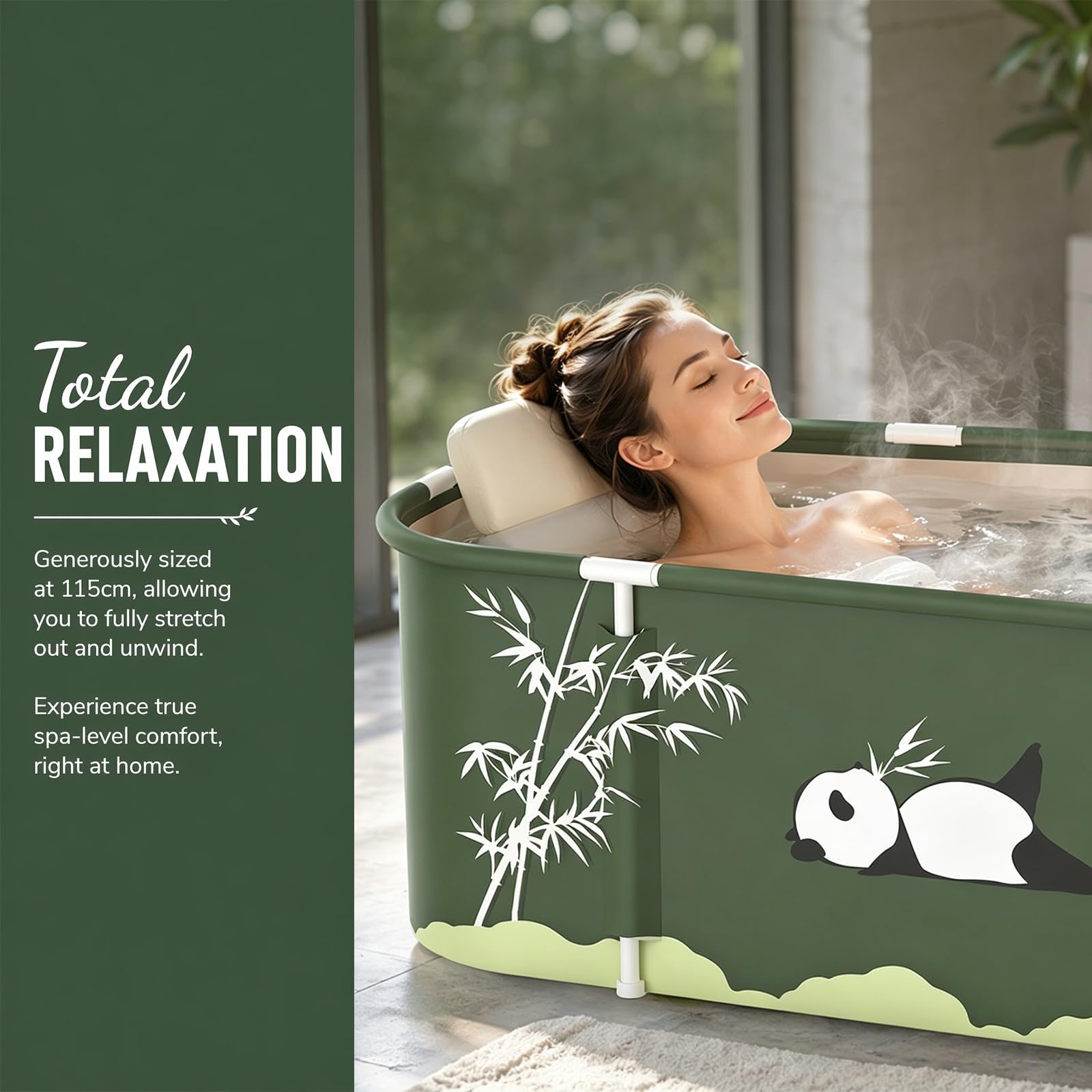 Vasca da bagno pieghevole per adulti, 115 x 60 x 50 cm, portatile, bagno caldo, bagno di ghiaccio, spa, secchio da bagno, spesso multistrato, grande vasca da bagno con schienale, cuscino e gonfiabile