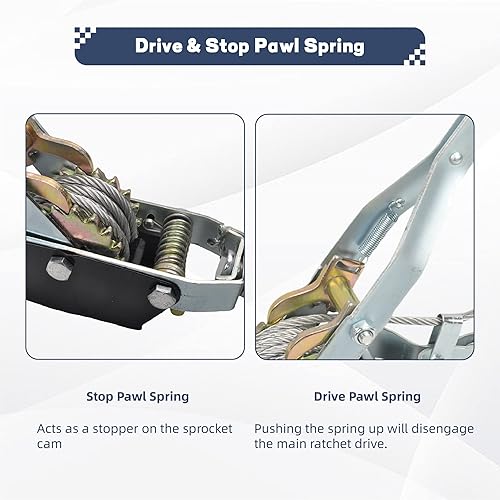 Miniatura 4 de BATONECO Extractor de potencia de 4 toneladas, cable de acero de 2 ganchos, trinquete de potencia de doble engranaje, extractor de cable de mano