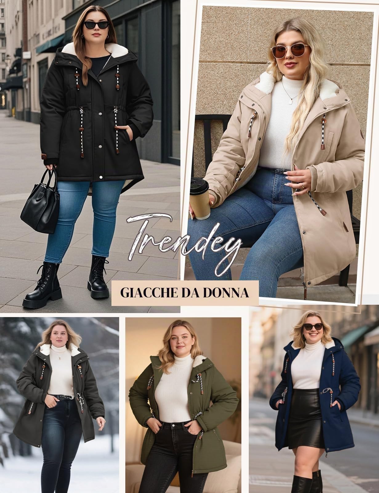 Tuopuda Giacca Parka Donna Invernale Medio Lungo Cappotto in Pile Taglie Forti con Cappuccio Caldo Casual Outdoor Antivento Cappotti