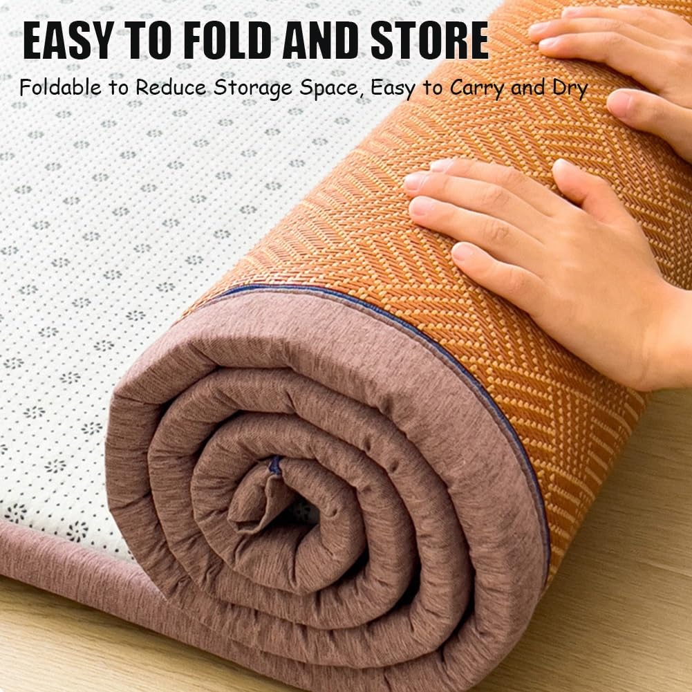 Japanische Boden-Futonmatratze, traditionelle japanische Tatami-Matte aus natürlichem Rattan, Faltbarer Futon for Schlafsaal, Schlafen, Meditation, Yoga(Pattern Brown,90x200cm/Twin)