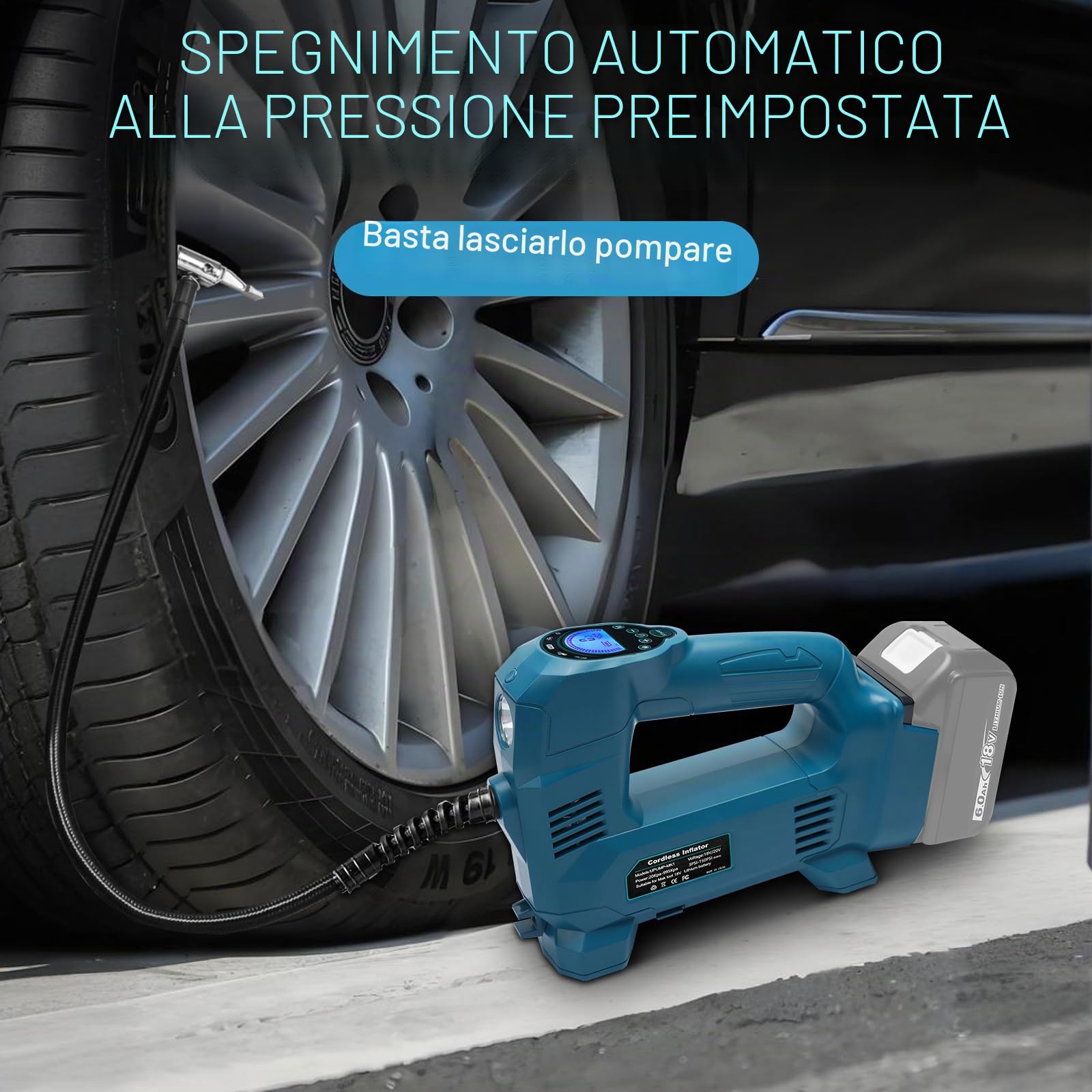 Powarobor Compressore portatile compatibile con batteria Makita 18V 150 PSI 10,34 bar