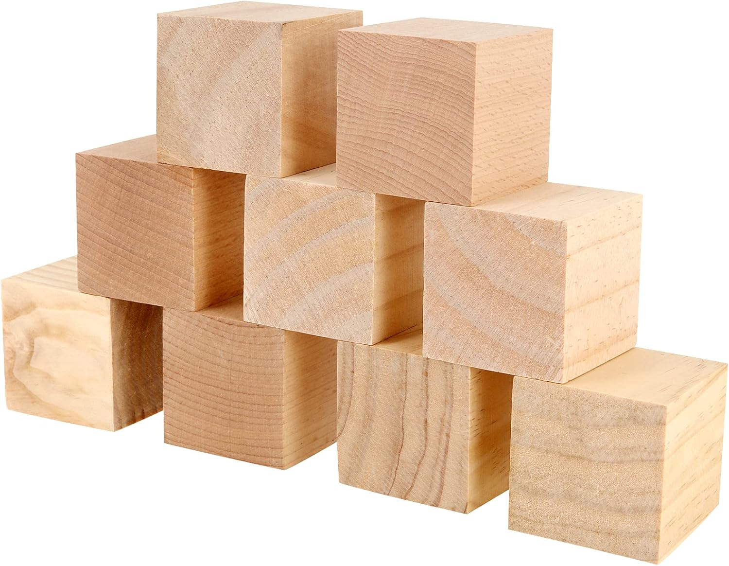 FUNSUEI 50 PCS 2 Inch Wooden Cubes, Unfinished Wood Blocks, Wood Blocks for Crafts, Carving, DIY Projects