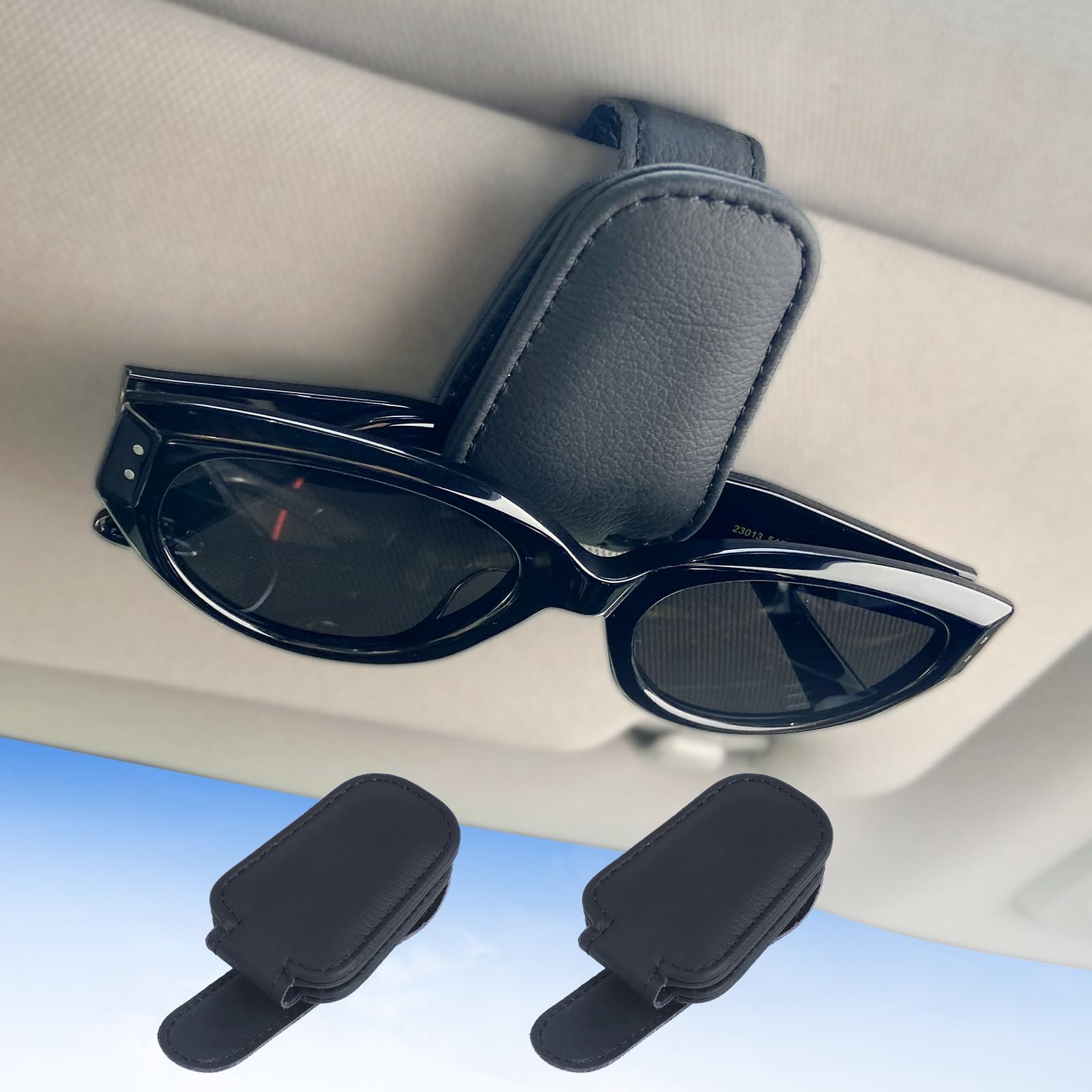 LJDJ Sunglass Clip for Car Visor 2 Pack Car Accessories Leather