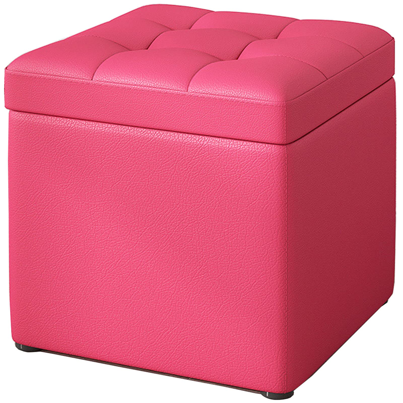 LMMIAOZ Square Cube Storage with Clamshell Design Portable Fabric Leather Footrest Stool for Living Room and Bedroom Rose Red Leather 30x30x35cm