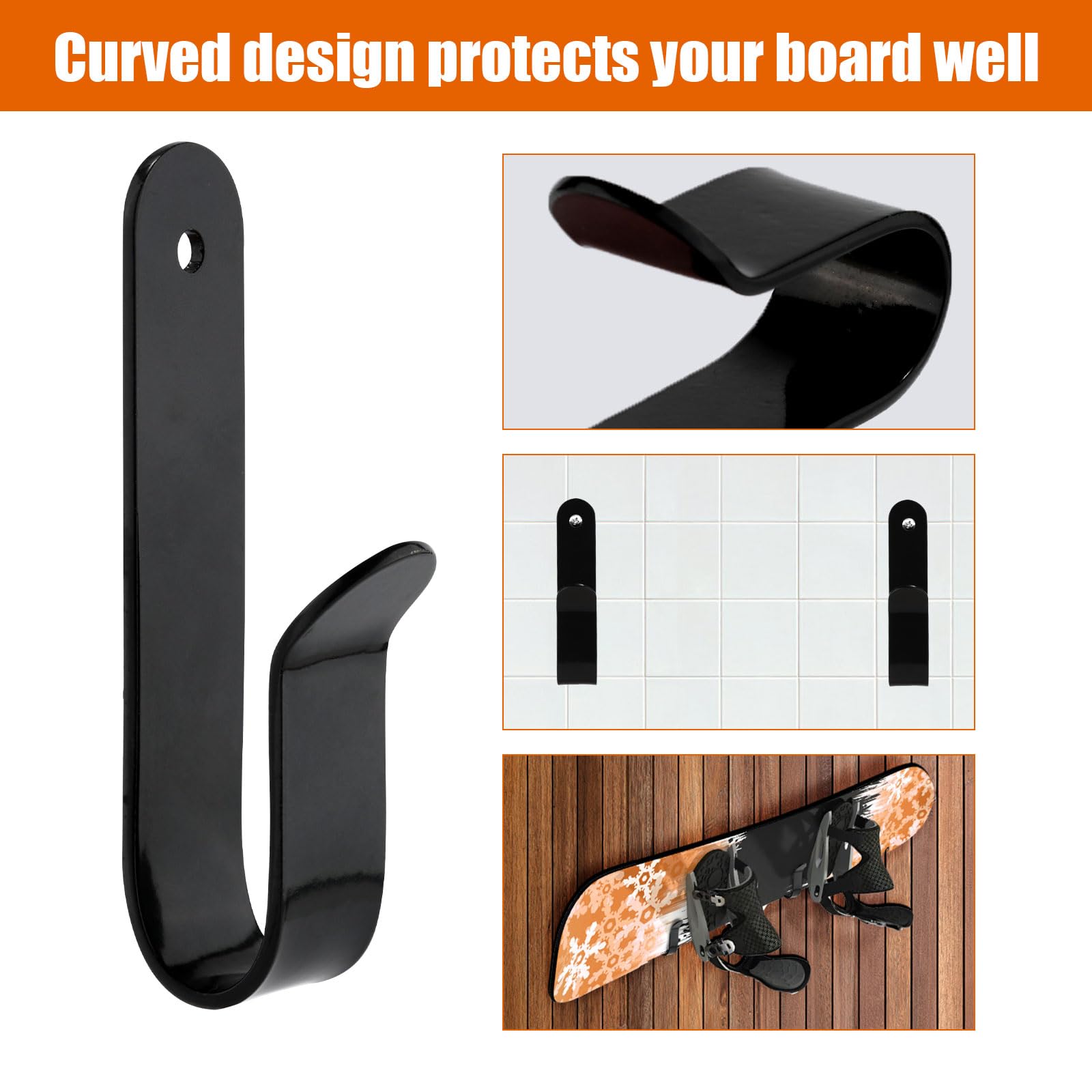 lasuroa 4pz Supporto da Parete per Snowboard, Espositore Appendiabiti da Parete Design Salvaspazio Wall Mount Deposito per Tavole da Sci per Casa e Garage