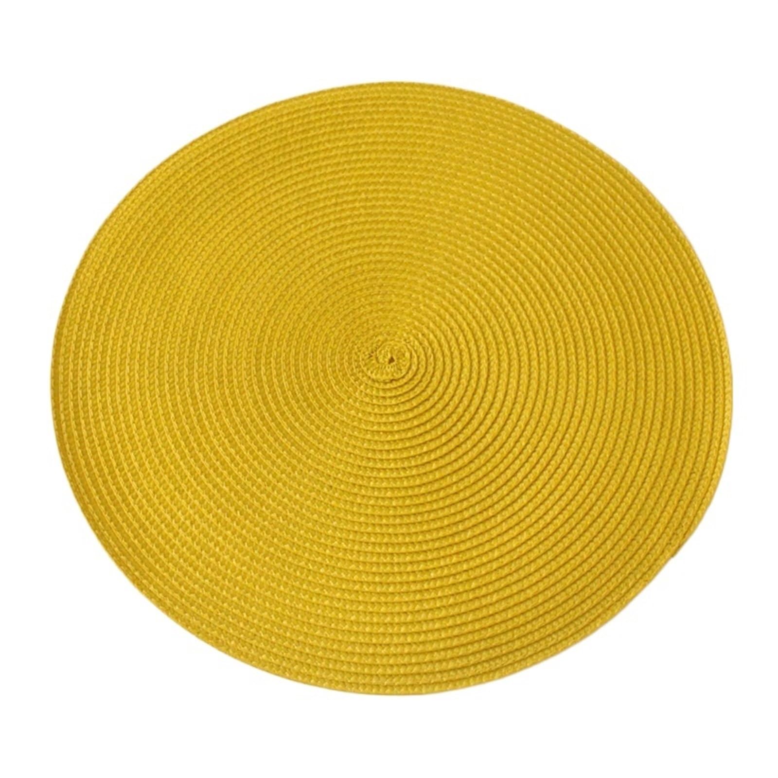 place mats for table Round Placemats For Dining Table Heat-Resistant Stain Resistant Anti-Skid Washable Cotton Woven Tableware Mat for Kitchen Restaurant Dining Table(Yellow)