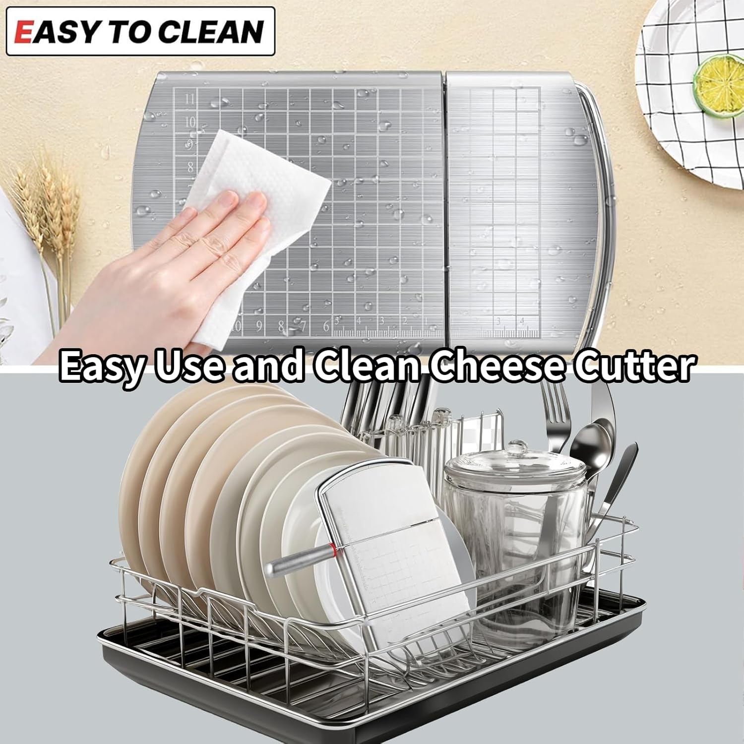 Cheese Slicer,Stainless Steel Cheese Cutter,Multipurpose Cheese Slicers with Grid Scale and Anti Slip Rubber Pads for cutting Cheese,Butter,Sausages,Bread