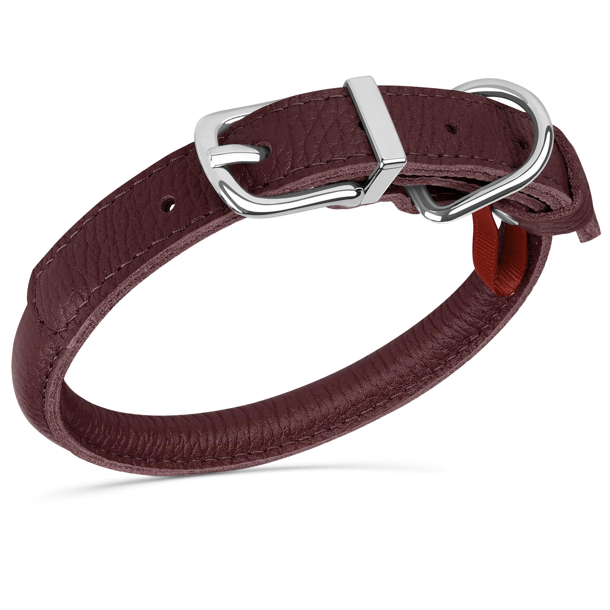 OOPSDOGGY Rolled Leather Dog Collar Soft Roll Collars for Small Medium Large Dogs Puppy (Burgundy, XL, 17"-21")