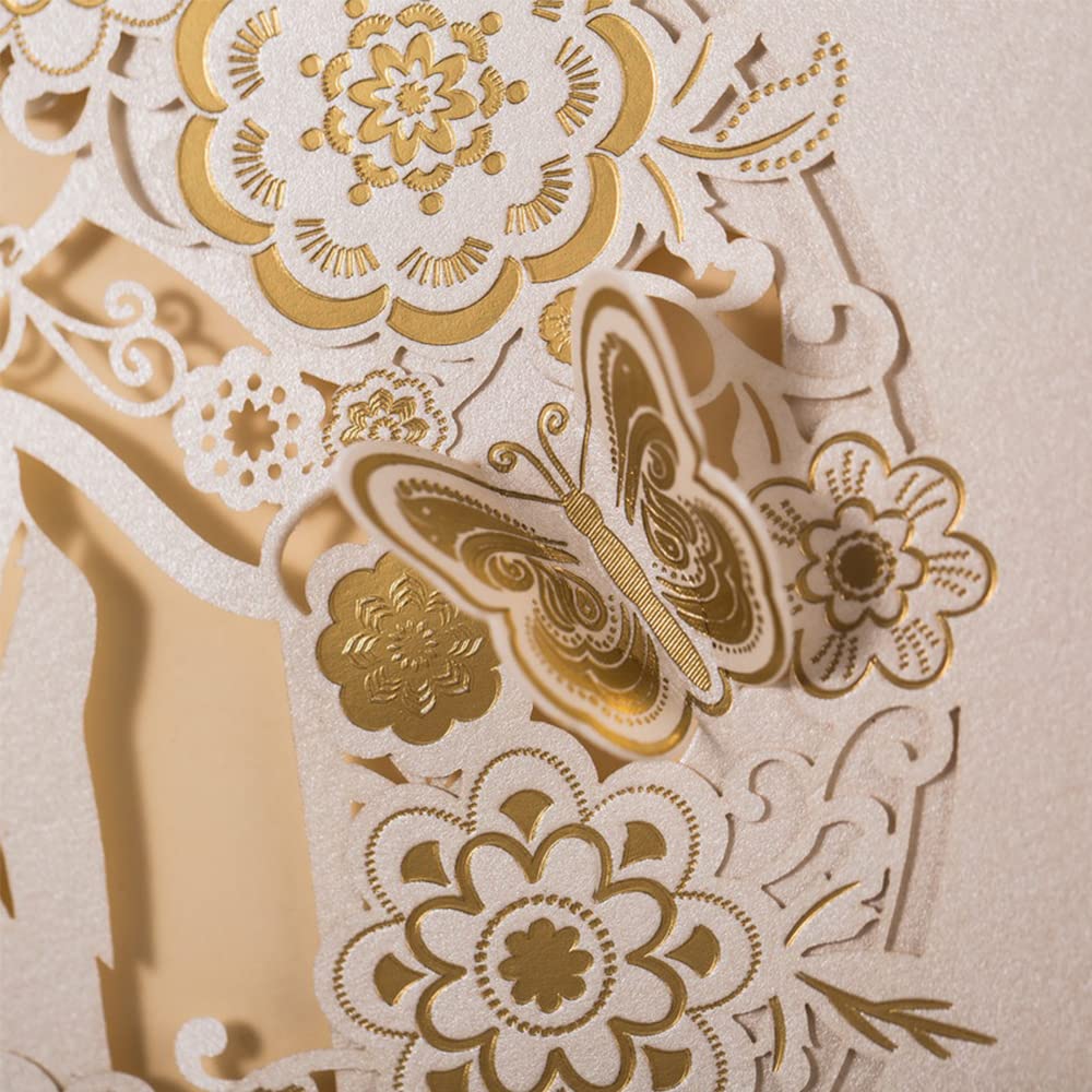 CYSKY Wedding Invitation Card 50 pezzi biglietti invito al taglio laser con carta stampabile vuota e buste per matrimonio, fidanzamento, anniversario (Bianca)