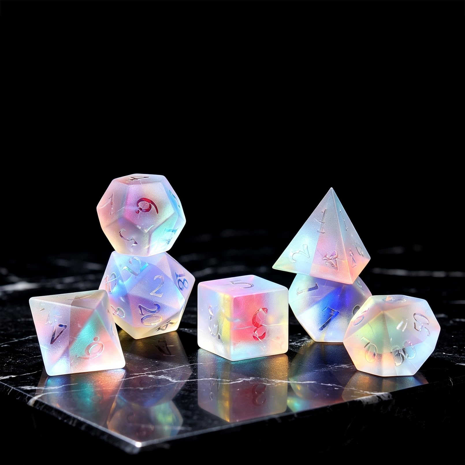 LUCKY-M Set di dadi con pietre preziose, set di dadi per giochi di ruolo da tavolo e da regalo (arcobaleno satinato, Ankh)