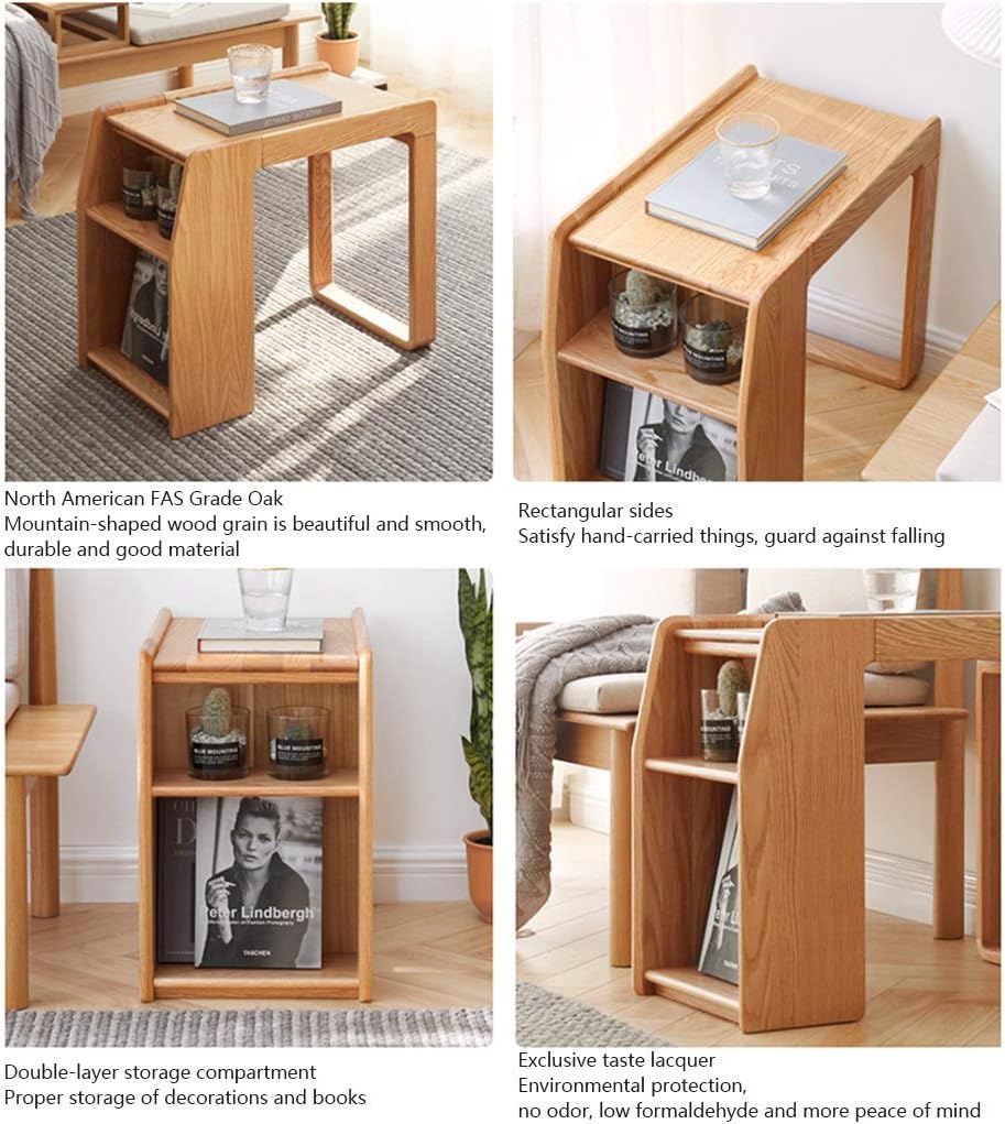 Telephone Tables Bedside Table All Solid Wood Side Table Creative Corner Table Oak Furniture Small Bridge with partition Storage Cabinet (Color : Wood Color, Size : 623553CM) : Home & Kitchen