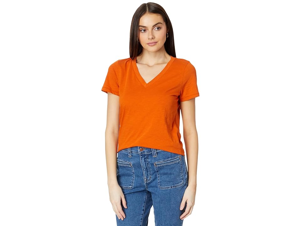 Madewell Whisper Cotton V-Neck Tee (Rusted Orange) Women's Clothing INTERNATIONAL SHIPPING