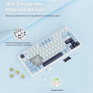 Aula F75 Mechanical RGB TKL Reaper Switch Wireless Macro Hot Swap Keyboard Black