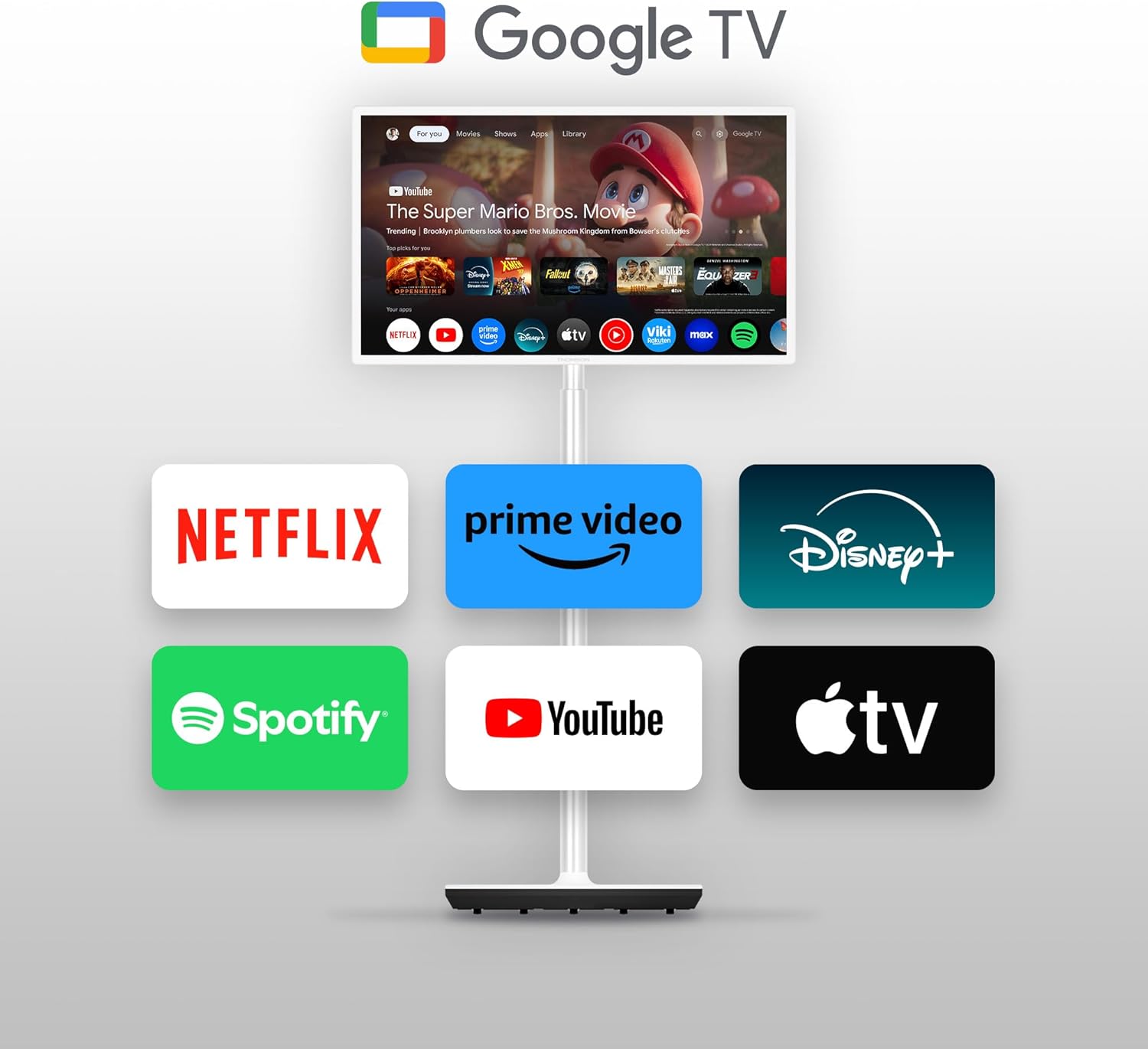 THOMSON Go TV displaying Google TV interface with streaming apps