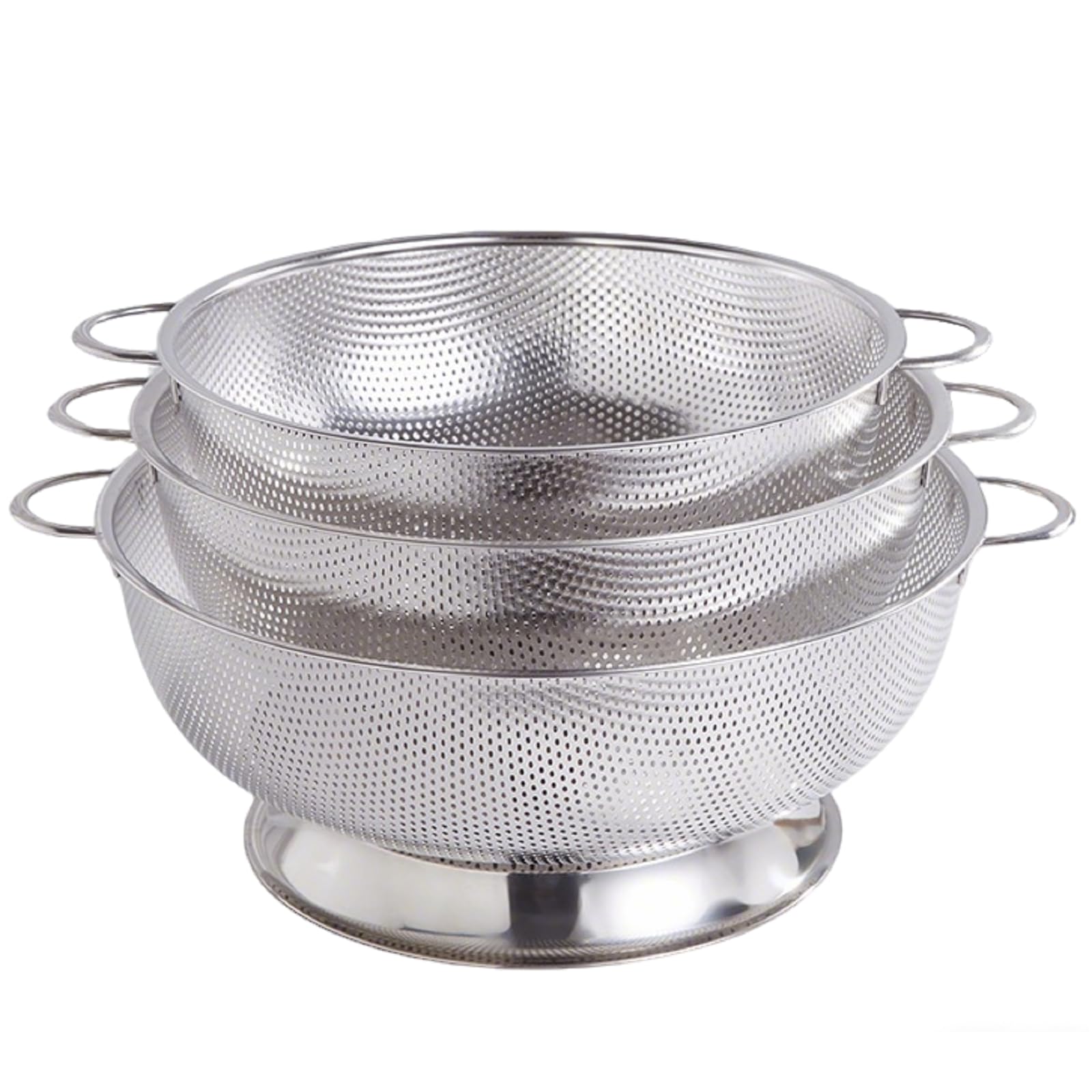 Set de 3 coladores de Acero Inoxidable, coladores de Acero Inoxidable, Set de coladores para Cocina, colador Profundo con Asas y Base para reposar, para Colar, enjuagar o cocer al Vapor