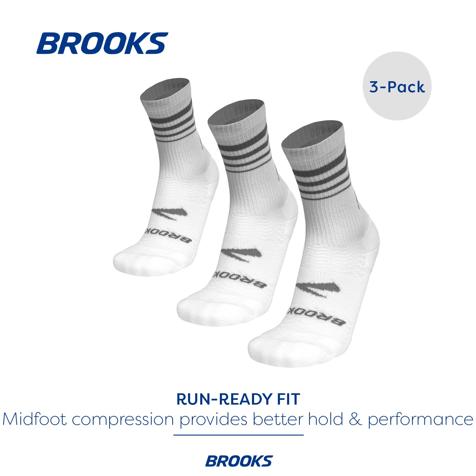 Brooks Run-In Crew - Confezione da 3 paia di calzini sportivi da corsa con vestibilità comoda, per uomini e donne (confezione da 3)