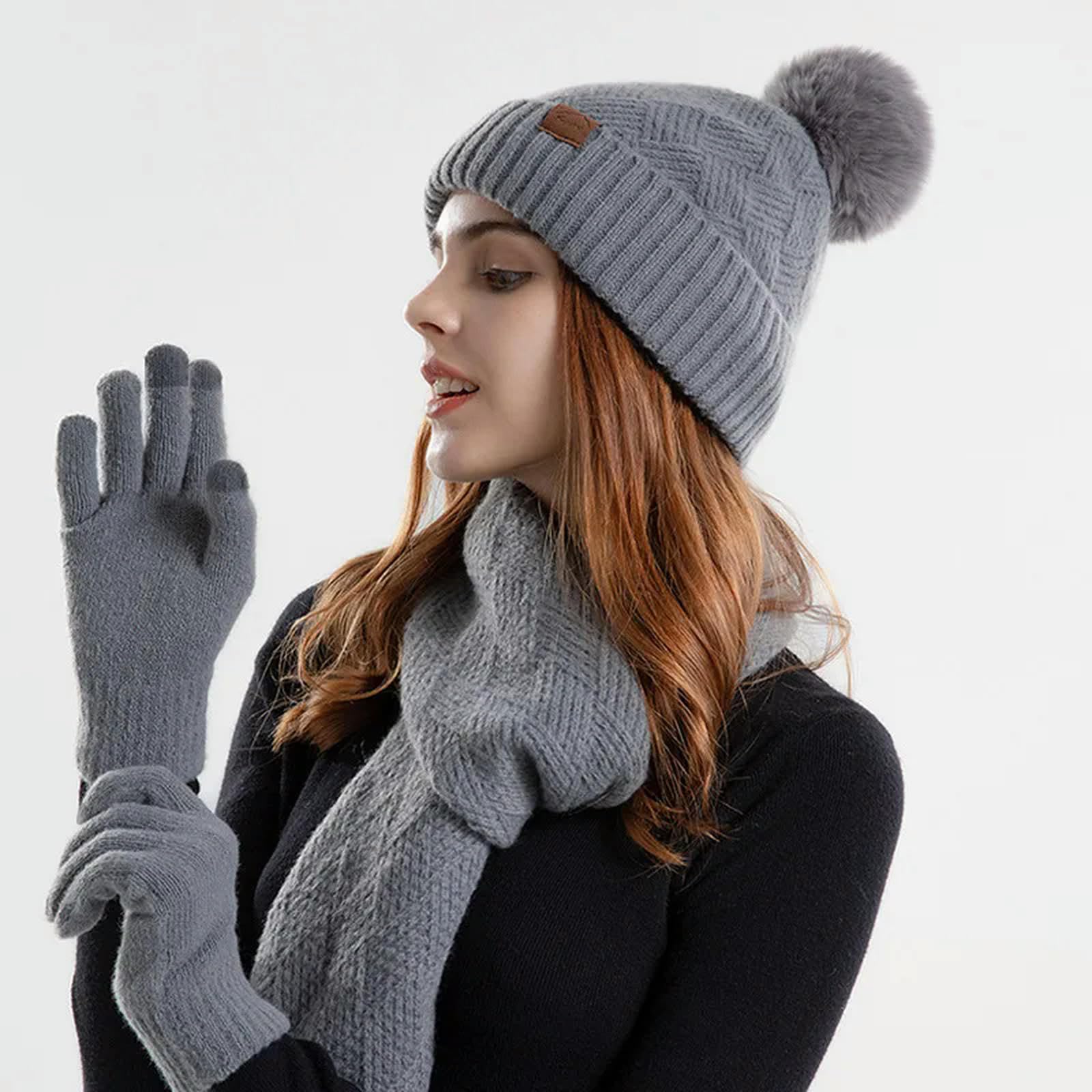 Schal Mütze Handschuh Set Frauen Winter Hält Warme Set Beanie Handschuhe Verdicken Schal 3 Stcs Kaltes Wetter Warmes Set Für Frauen