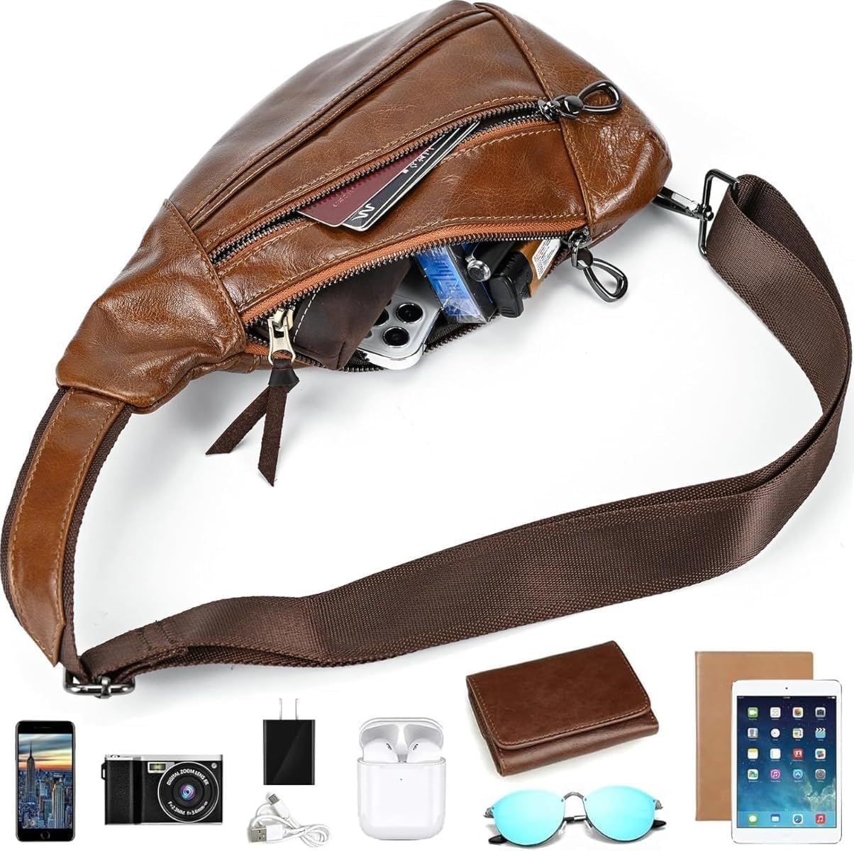 [liumangpig] ボディバッグ 本革 メンズ レザー ワンショルダーバッグ スマホ対応 おしゃれ 斜め掛けバッグ 通勤 通学