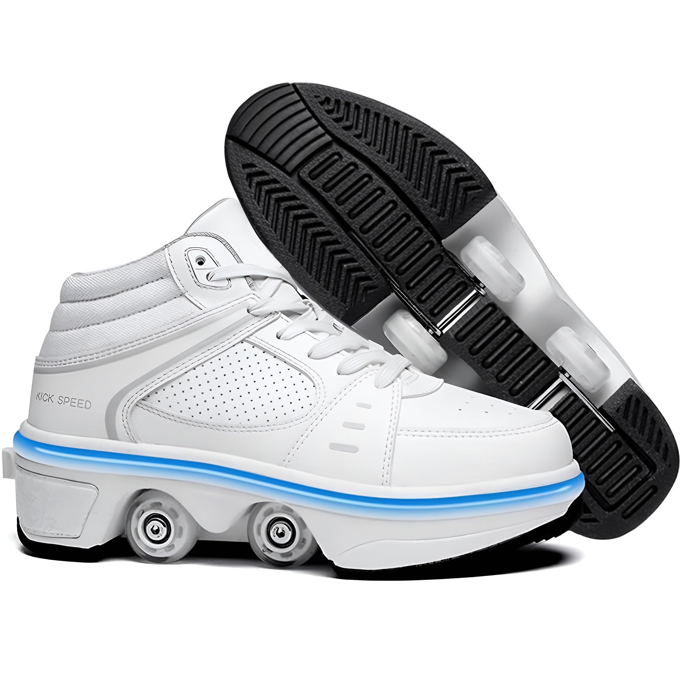 Pairobin2-in-1 Roller Skates Shoes with Retractable 4 Wheels & Pop-Out Deformation Sneakers Outdoor Sports Skating Shoes for Girls Boys