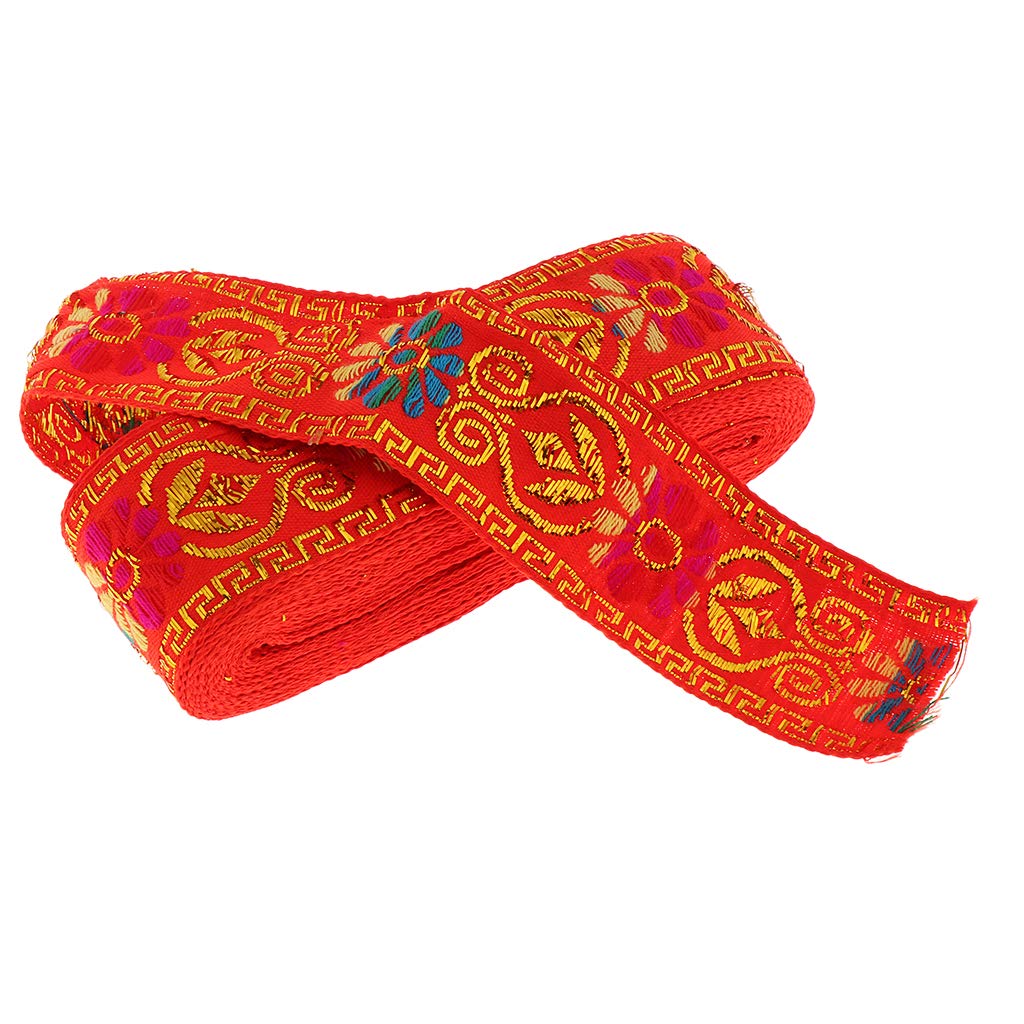 Sharplace Jacquard Braid Embroidered Ribbon Craft Sewing Retro Boho Ethnic Ribbon for Sewing Crafts Projects, 7m, 6 Styles to Choose - Red