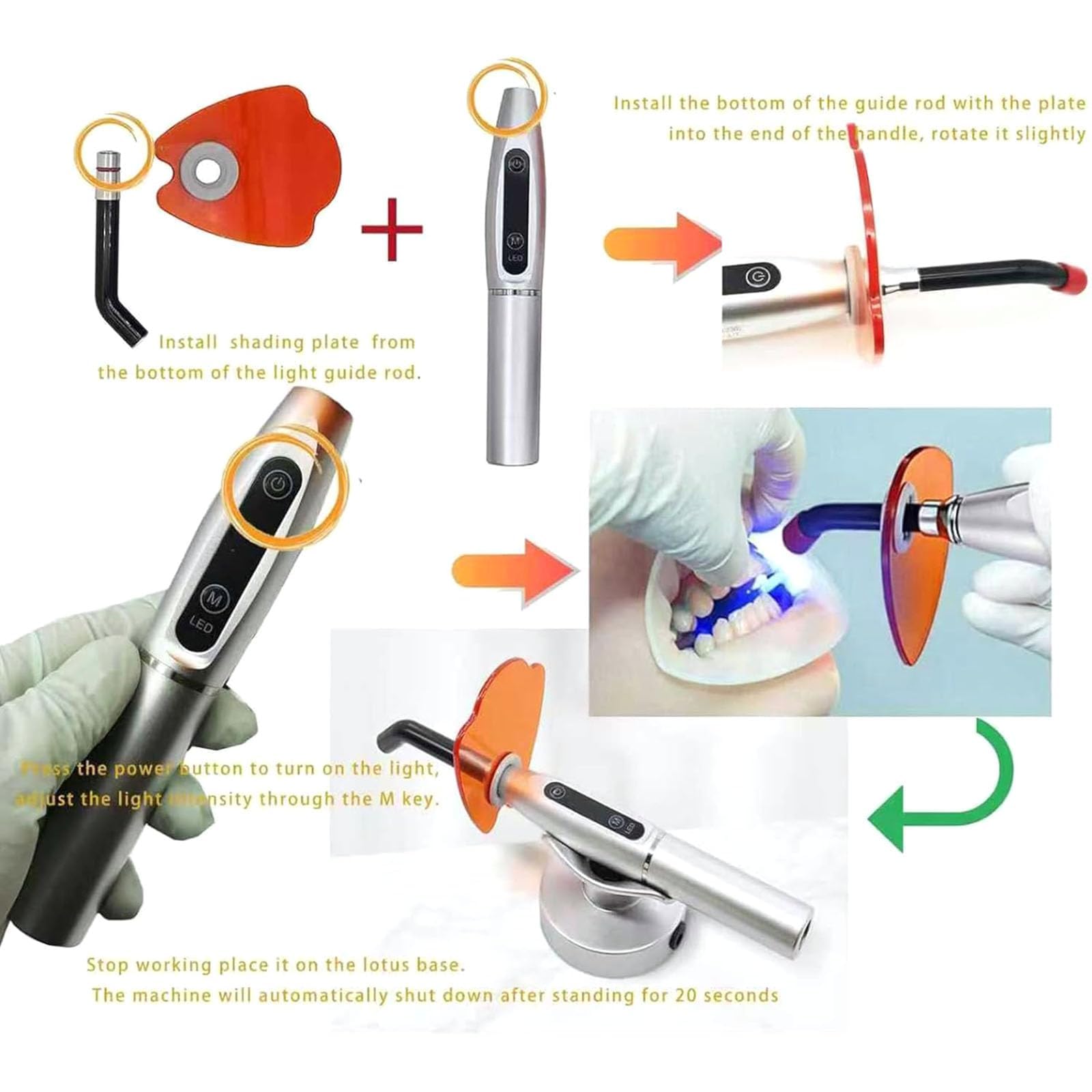 Lumière de gemme de dent, Machine de polymérisation UV de LED orale,Kit de gemme de dent, Lampe à LED, Ont des Modes de clignotement forts progressivement forts