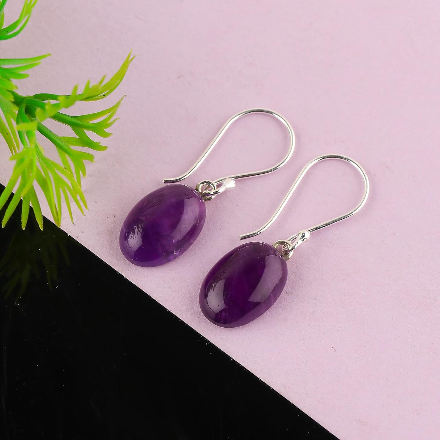 925 Sterling Silver Designer Earrings, Natural Amethyst Gemstone, Handmade Bohemian Jewelry, Healing Crystals Earring for Women, Christmas Gift (Approx.16x12mm) - Image 4