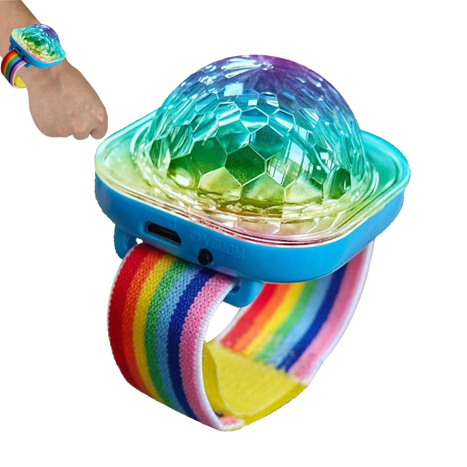 DAWCBVJQ Disco Wristband Kids, Rechargeable Bracelet Strobe Light, Sound Activated LED Clock, Portable Colorful Flashing Atmosphere Lights, Wearable Disco Ball Effects