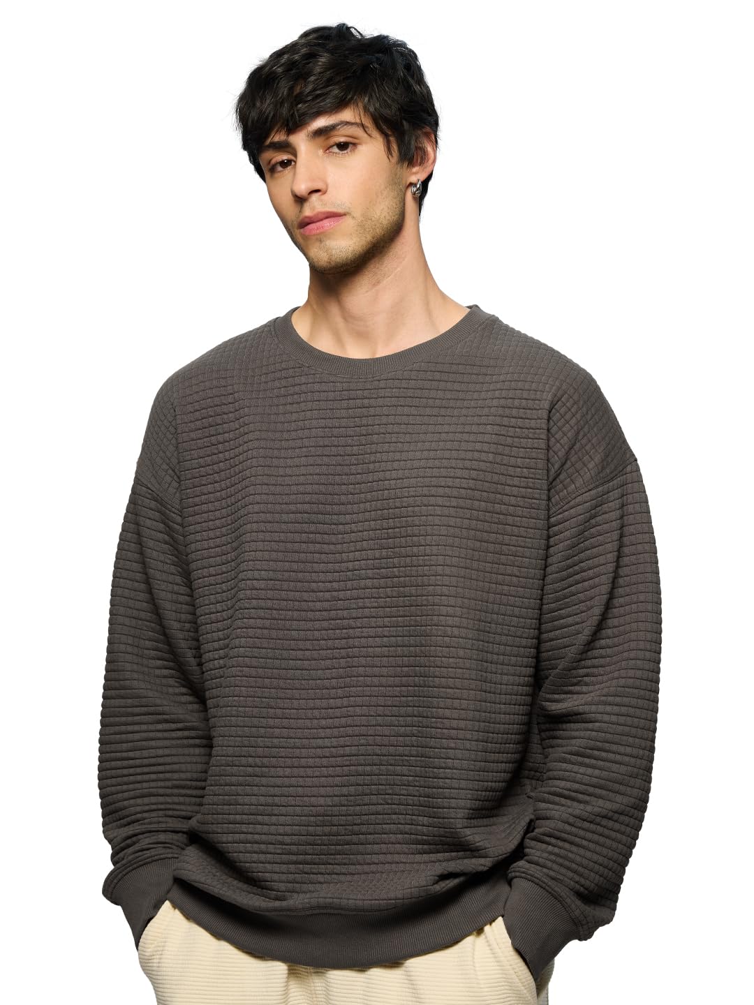 the souled store Oakwood Men and Boys Long Sleeves Round Neck Solid Cotton Blend Oversized Textured Sweatshirts-picture-32