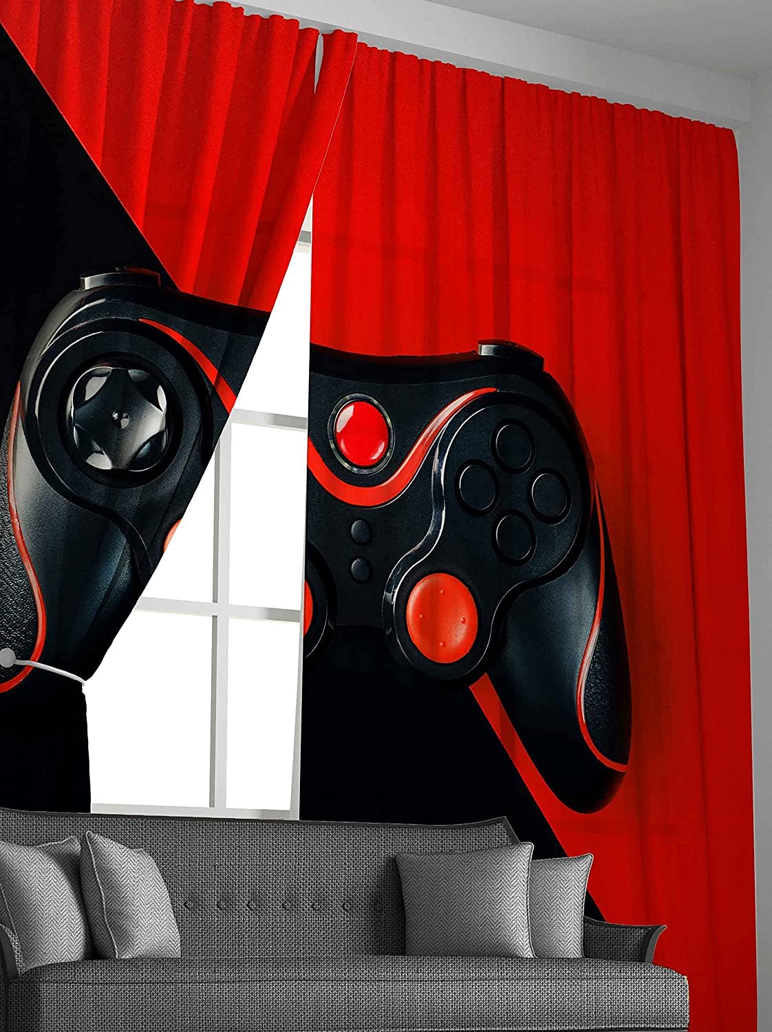 Tende per videogiochi, gamepad, per camera da letto, soggiorno, per bambini, ragazzi, ragazze, adulti, novità, gioco Joystick per finestra, blu e giallo, W66 x L72