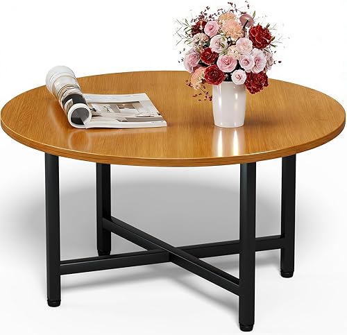 Miniatura 12 de Mesa auxiliar, mesas de centro circulares de 27.6 pulgadas para sala de estar, mesa de centro redonda de 2 niveles con almacenamiento, mesa central