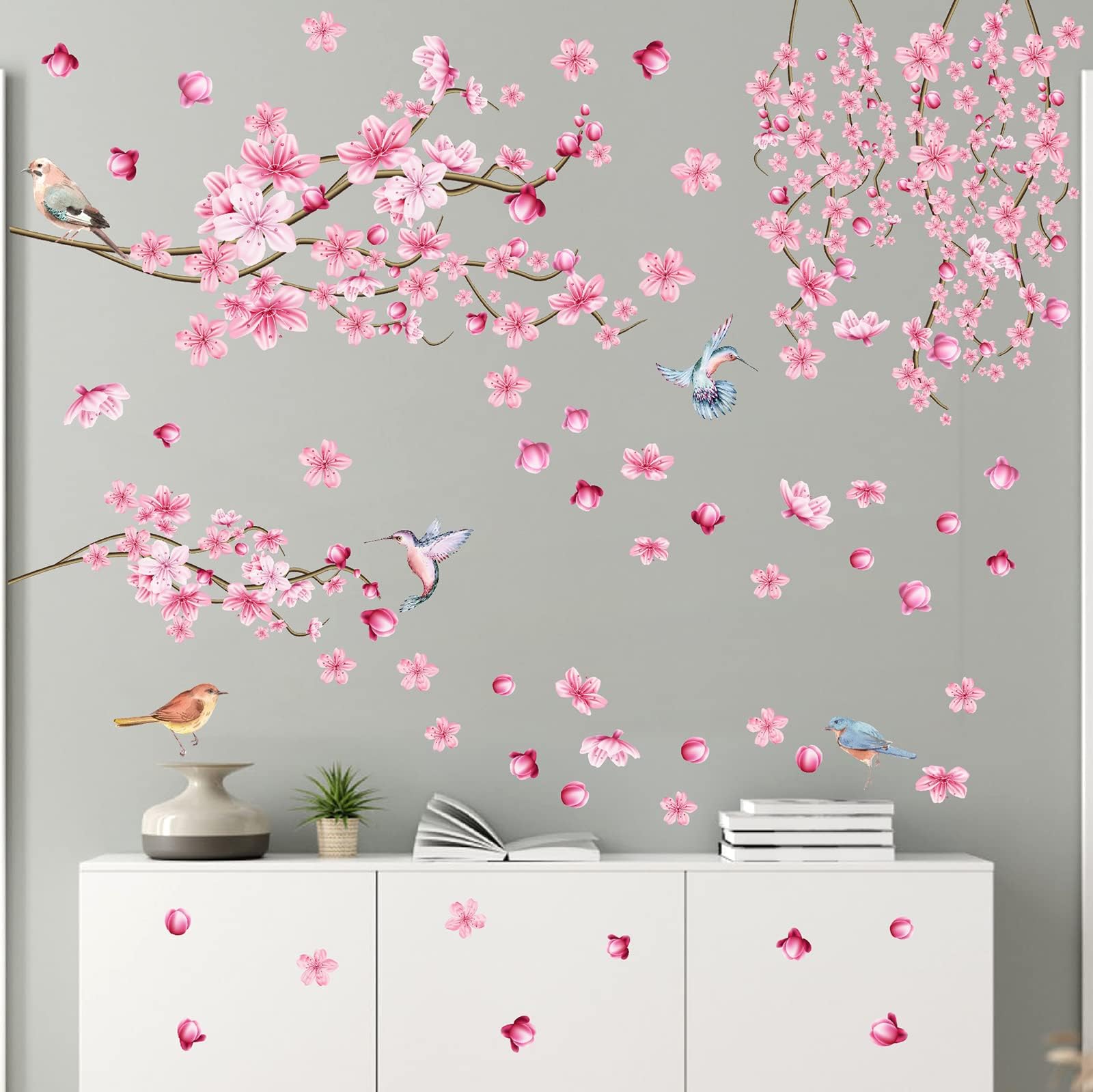 Cute Peony Flower Wall Decals Pink Rose Floral Wall Decals Butterfly Wall Stickers