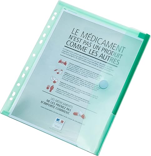 Vista 3 de Tarifold Carteras de plástico perforadas A4, sobres, carpetas, bolsillos de polietileno para carpeta de anillas (con cierre de rayas), 12 piezas