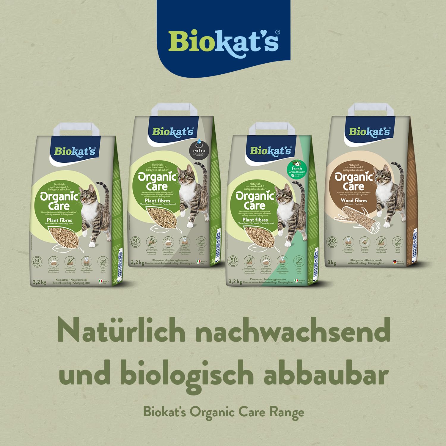 Biokat's Organic Care Plant Fibres 12 kg - Grobe klumpende Katzenstreu aus nachwachsenden und biologisch abbaubaren Pflanzenfasern - 1 Sack (1 x 12 kg)