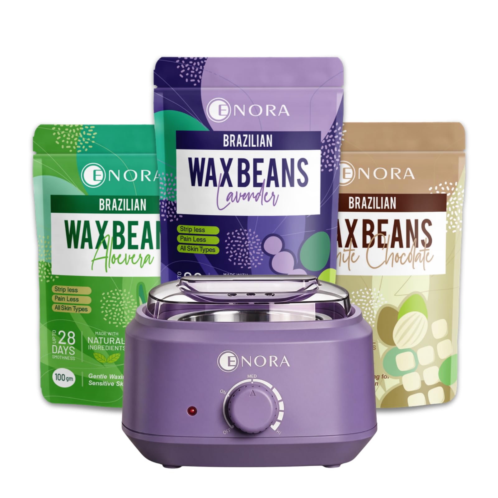 ENORA Brazilian Wax Beans Hair Removal Kit – Wax Warmer Machine + 3 Hard Wax Beans (Lavender, Aloe Vera & White Chocolate) | Stripless, Pain-Less Formula for Sensitive Skin-image-36