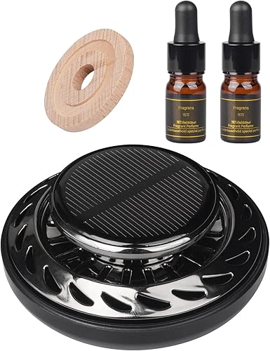 Ambientador para automóvil, difusor de aceite esencial giratorio solar para automóvil con 2 botellas de recambios de aceite esencial, accesorios de