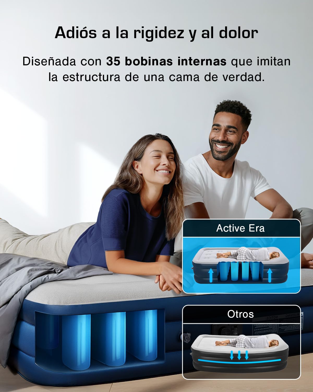 Active Era Colchón Hinchable Matrimonio - 203 x 152 x 35.5 cm - con Bomba eléctrica incorporada y Almohada integrada - Colchon Hinchable