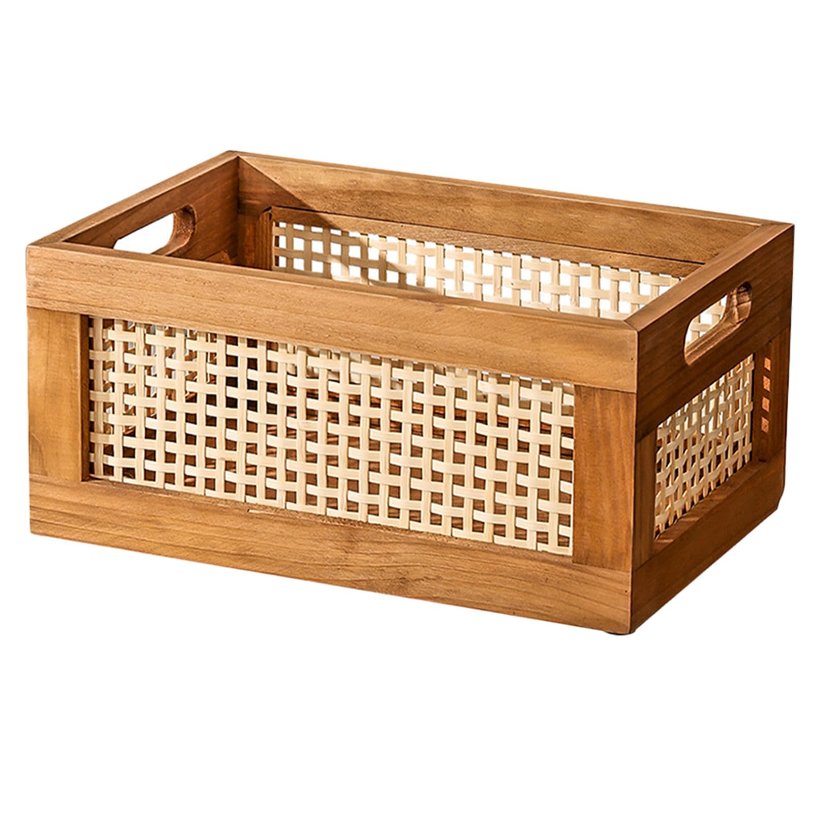 Panier de rangement 35x25x16 cm Healvian en bois et bambou tressé pour la maison