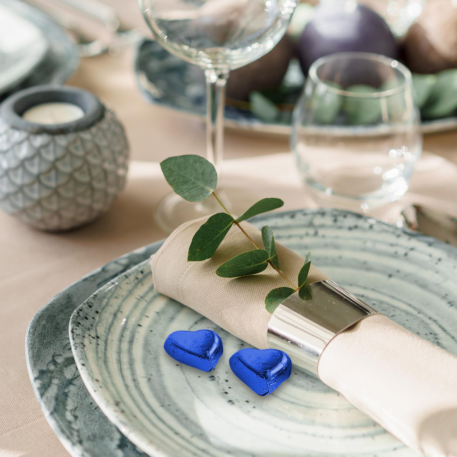 Günthart 150 Stück blau Schokoladen Herzen mit Nougatfüllung | Nougatcreme Pinguine | Schokoladenherzen blau Pinguine | Give away | blaue Herzen aus Schokolade | Pingu (1,2 kg) (Packung mit 2)
