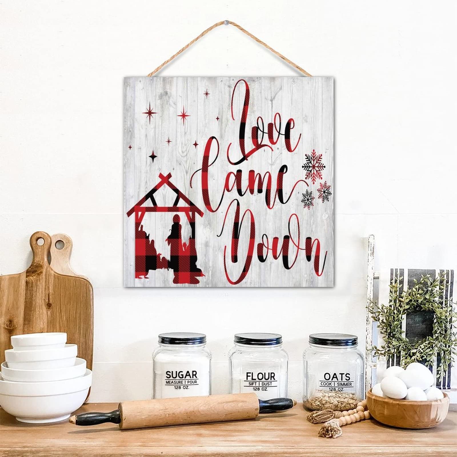 Panneau décoratif en bois Love Came Down plaque murale artisanale de chalet