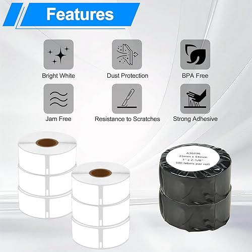 Miniatura 3 de Cruxer Compatible con DYMO 30336 multiusos para DYMO Labelwriter 30336, 500 etiquetas de 1 pulgada x 2-18 pulgadas (0.984 in x 2.126 in) blancas
