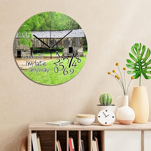 Miniatura 4 de COCOKEN Fuck It I'm Late Anyway Wall Clock Wooden House 15 Inch Large Wall Clocks Battery Operated Silent Farmhouse Wall Decor for Kitchen Living