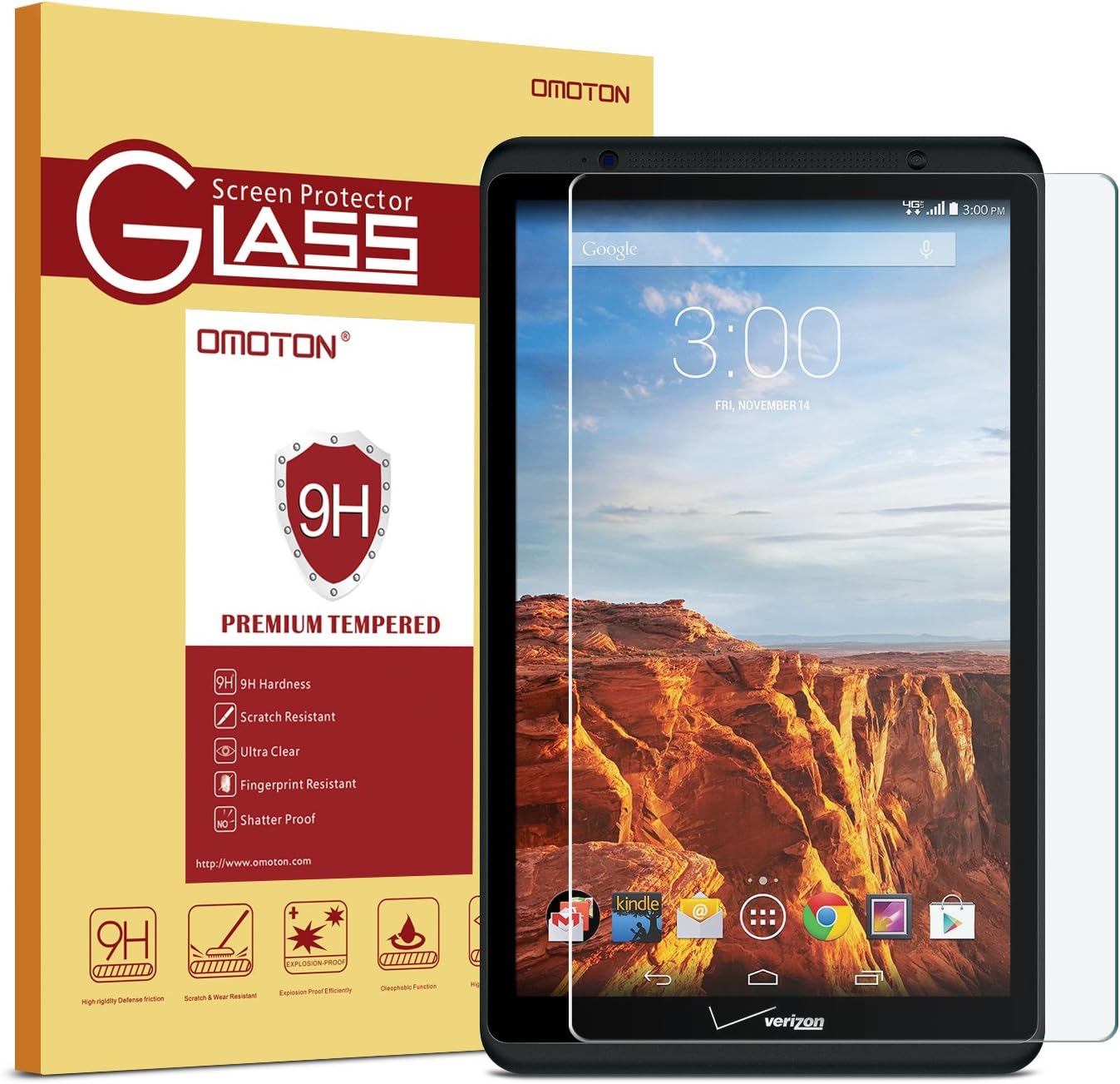 Amazon.co.jp Verizon Ellipsis 8スクリーンプロテクター、OMOTON強化ガラススクリーンプロテクター、[ 2.