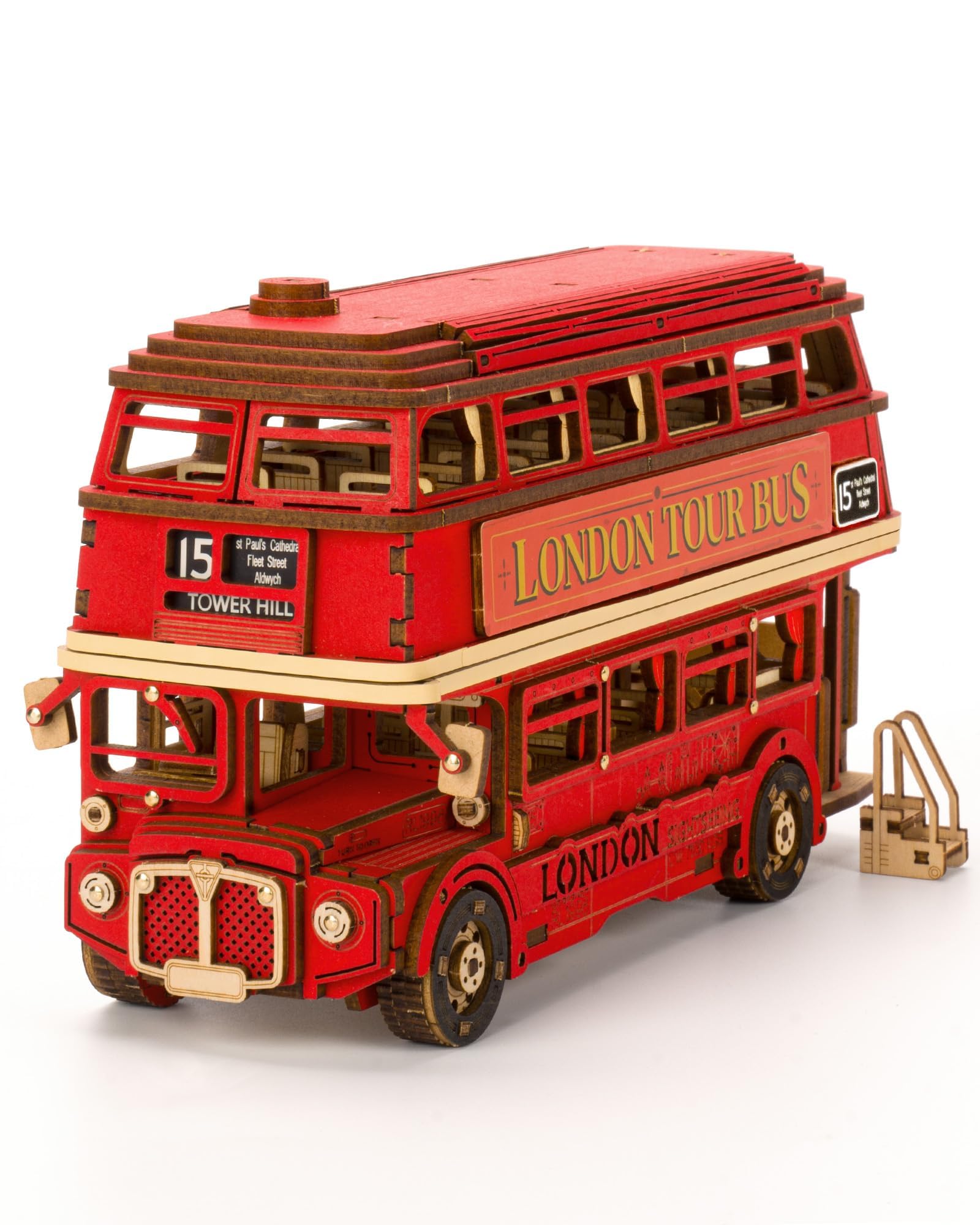 Rolife 3D Wooden Puzzles London Tour Bus 4.4" Wood Model Toy Car to Build Crafts for Adults Collectibles Gifts for Adults
