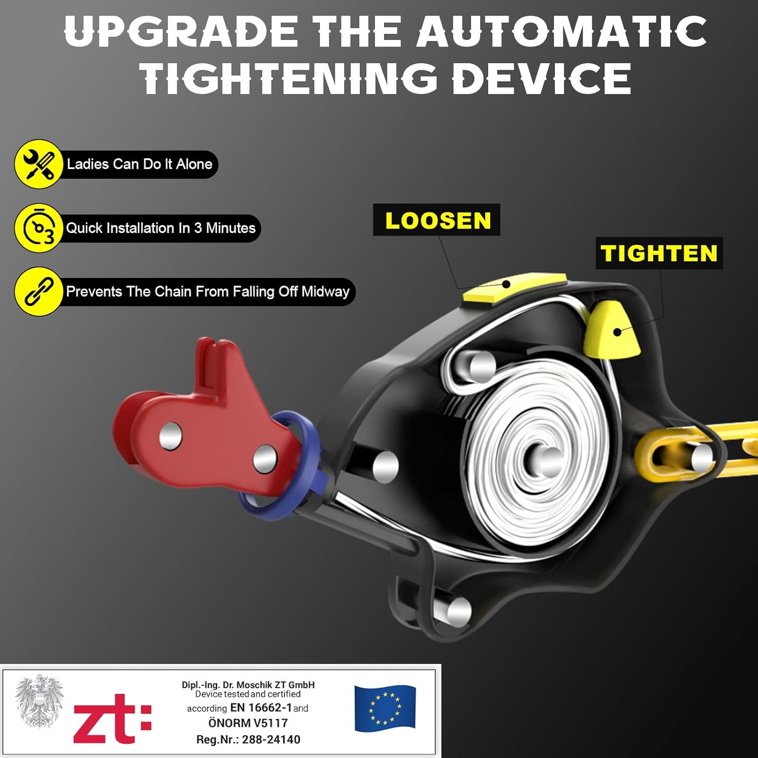 Auto Tightening Snow Chains for Car, SUV & Pickup Trucks – 1-Min Quick Install, Reusable Emergency Tire Chains for Snow & Ice Traction – Set of 2 (HKN130)