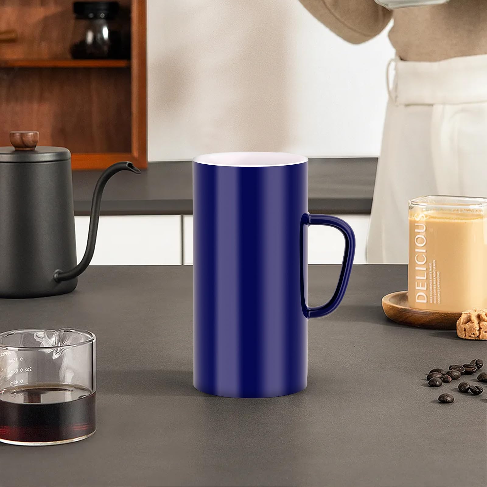 Linkidea - Tazas de café extragrandes de 113 ml, de cerámica extragrande con asa, de gran capacidad para la oficina y el hogar (Azul)