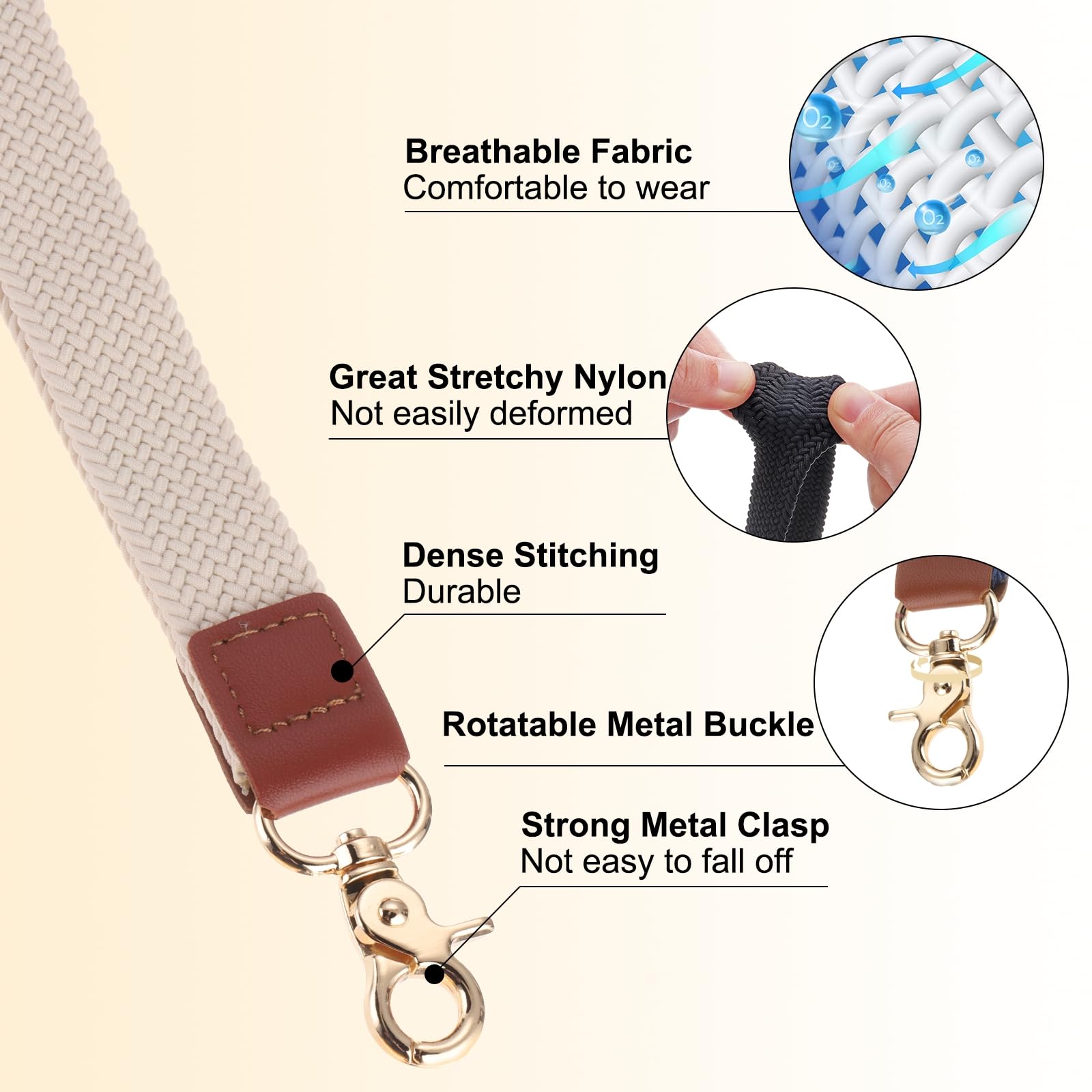 PATIKIL Stretchy Neck Lanyard, Elastic Badge Lanyard with Metal Clasp for Teacher Women Men 2 Set Keychain Long Lanyard for Wallet Keys ID Card, Beige - Image 3