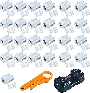 Keystone Jack Trapezoidal Ethernet Wall Jack Punching CAT6 Punching Adapter Cat6 Keystone Jack Keystone 27Pack + Keystone Holder + Small Yellow Knife JGJIUGE